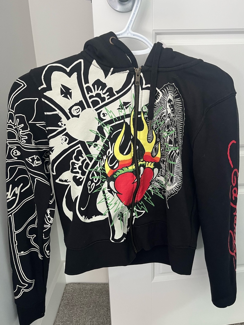 Ed Hardy Zip-Up Hoodie with Flaming Heart